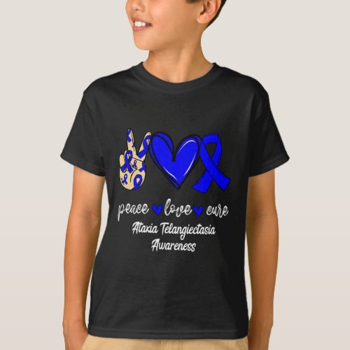 Love Cure Ataxia Telangiectasia Blue Ribbon Awaren T_Shirt