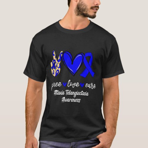 Love Cure Ataxia Telangiectasia Blue Ribbon Awaren T_Shirt