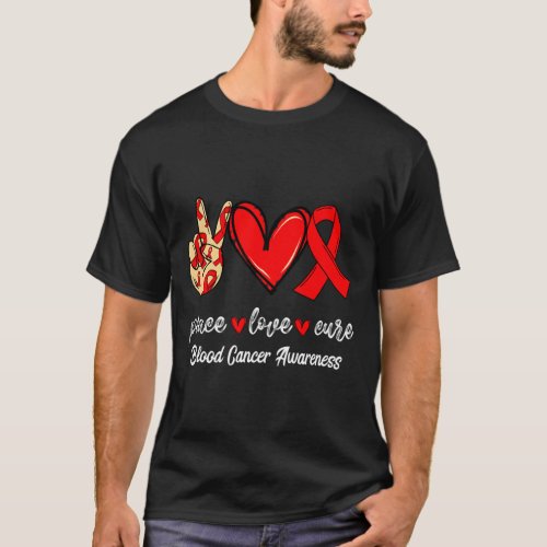 Love Cure Blood Cancer Red Ribbon Awareness  T_Shirt