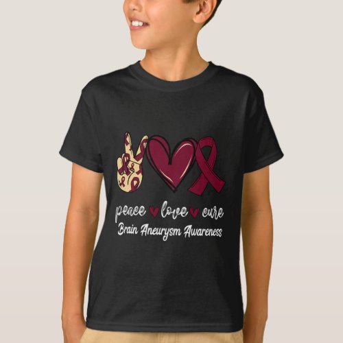 Love Cure Brain Aneurysm Burgundy Ribbon Awareness T_Shirt