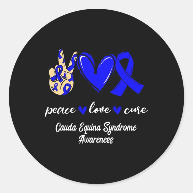 Love Cure Cauda Equina Syndrome Blue Awareness  Classic Round Sticker (Front)