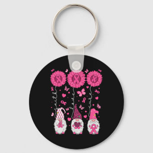 Love Cure Gnomes Sunflower Breast Cancer Awareness Keychain