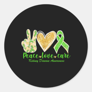 Love Cure Green Ribbon Kidney Disease Awareness 1 Classic Round Sticker