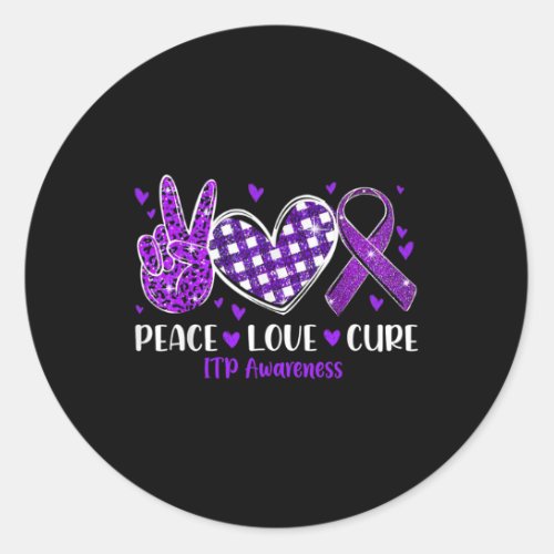 Love Cure Itp Awareness Purple Ribbon  Classic Round Sticker