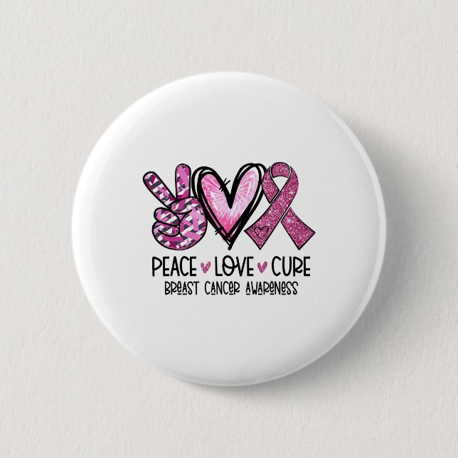 Love Cure Pink Ribbon Cancer Breast Awareness  Button (Front)