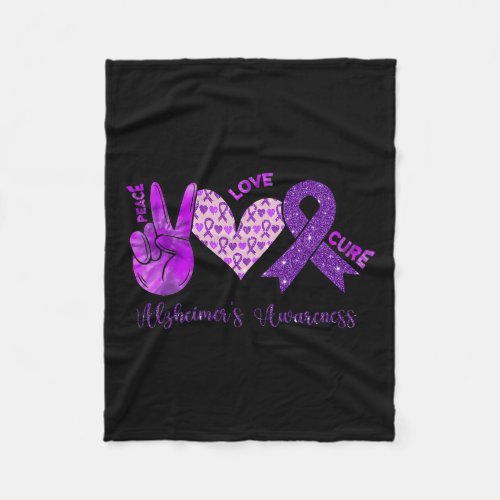 Love Cure Purple Ribbon Alzheimerheimers Awarenes Fleece Blanket