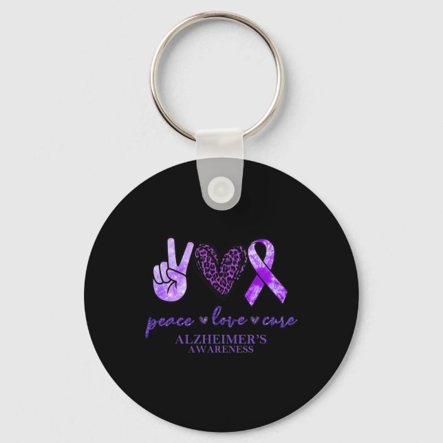 Love Cure Ribbon Leopard Alzheimerheimer Brain Awa Keychain (Front)