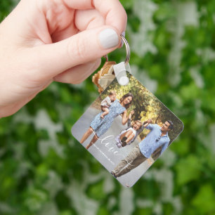 Love custom 2 photo and Text names Keychain