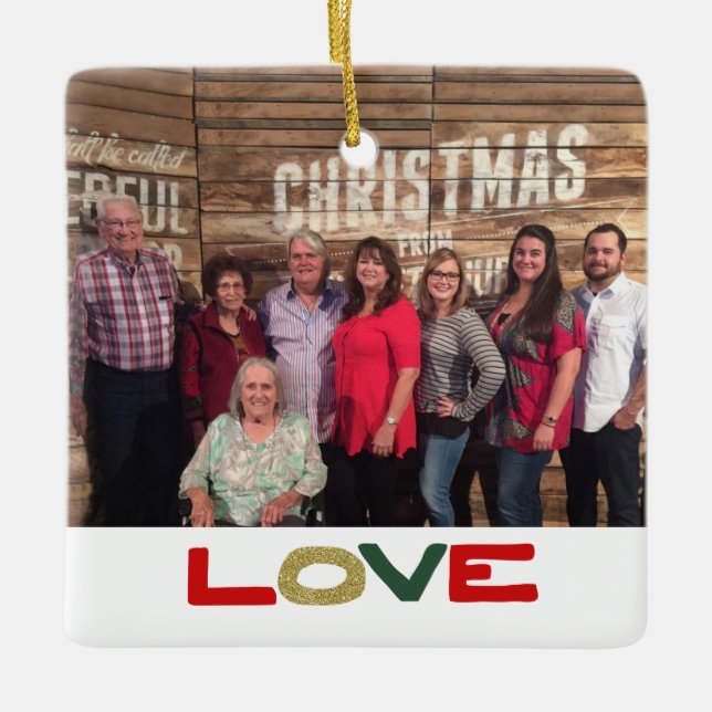 Love Custom 2-Sided Family Photo Christmas Ceramic Ornament (Front)