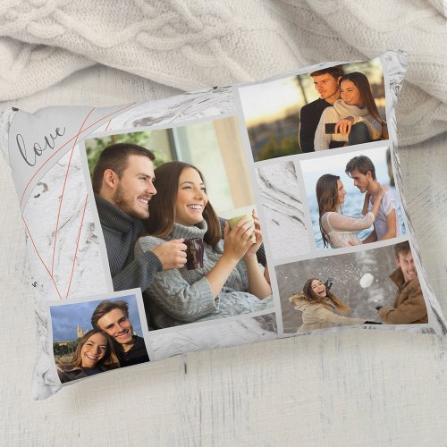 Love _ Custom 5 Photo Collage _ Grey White Marble Accent Pillow