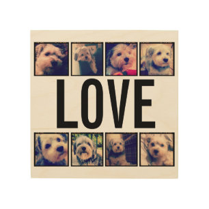 Love - Custom Collage with 8 Instagram Photos Wood Wall Art