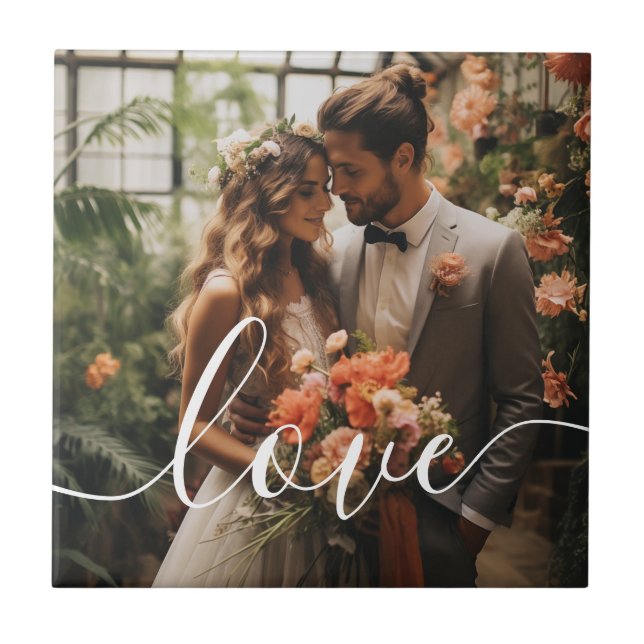 'Love' Custom couple photo Ceramic Tile (Front)
