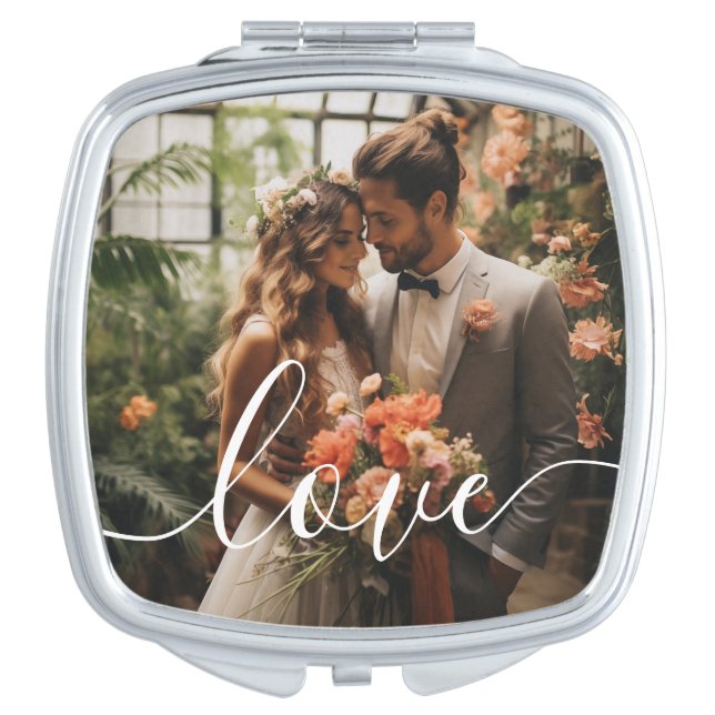'Love' Custom couple photo Compact Mirror (Front)