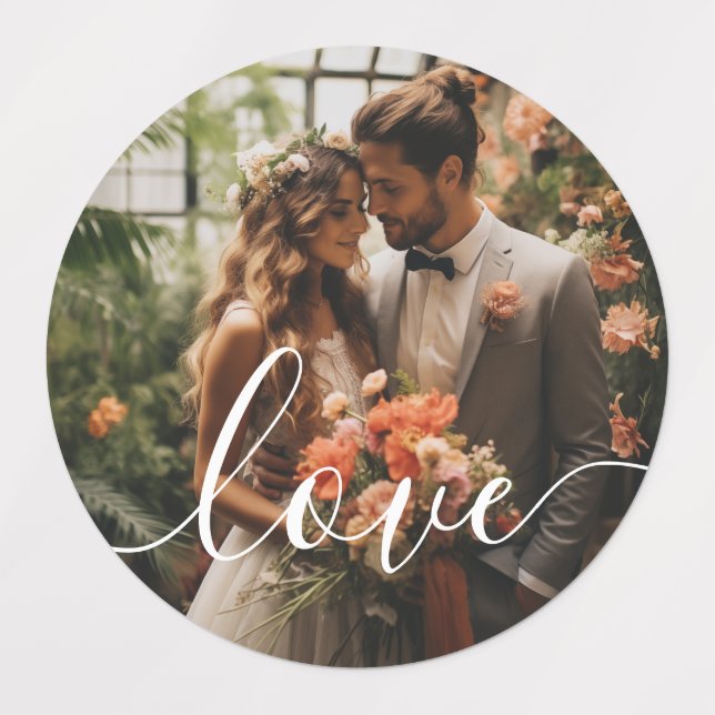 'Love' Custom couple photo Labels (Design 1)