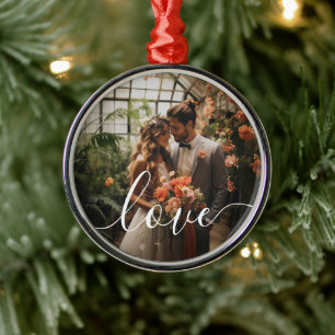 'Love' Custom couple photo Metal Ornament