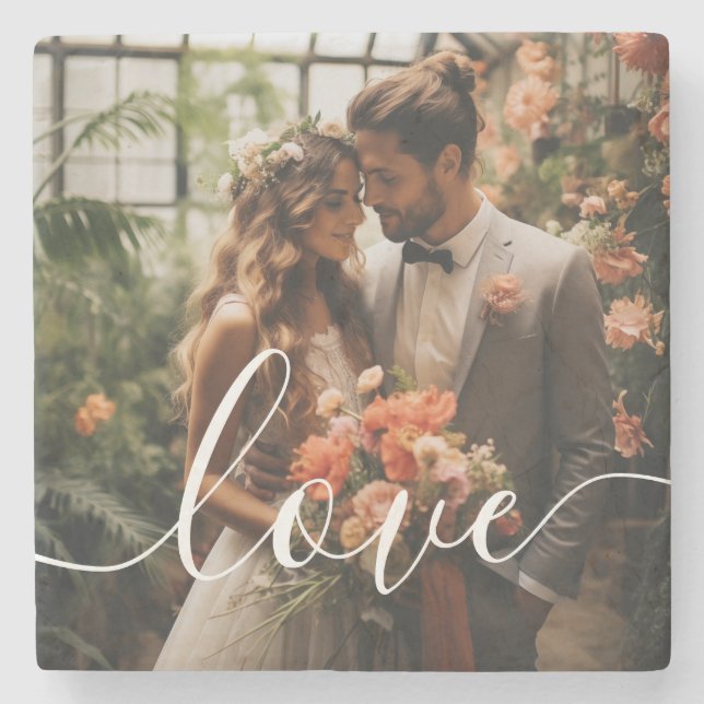 'Love' Custom couple photo Stone Coaster (Front)