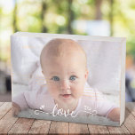 Love Custom DIY Baby Photo Calligraphy Keepsake Wooden Box Sign<br><div class="desc">“Love.” A fun, playful visual of white script handwriting and cute, playful hearts against the photo of your choice, helps keep love in your heart every day. Spread happiness and joy whenever you gaze at this stylish and modern, sweet custom photo wood box sign. The real wood gives this artwork...</div>
