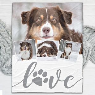 Love Custom Dog Photo Collage Fleece Blanket