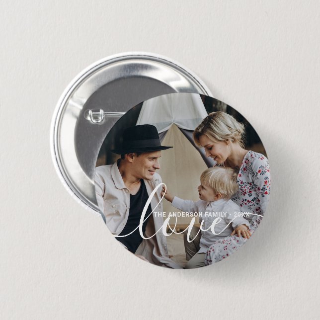 'Love' Custom family photo with custom name Button (Front & Back)