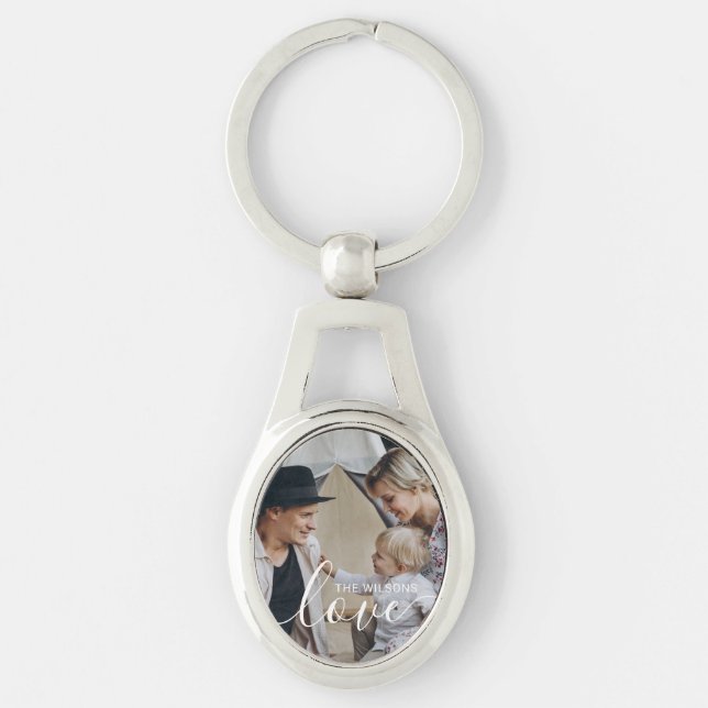 'Love' Custom family photo with custom name Keychain (Front)
