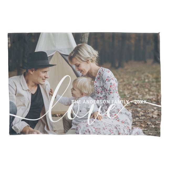 'Love' Custom family photo with custom name Pillow Case (Front)