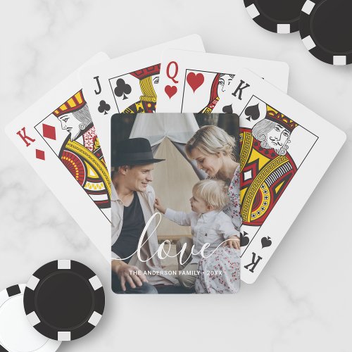 Love Custom family photo with custom name Playing Cards