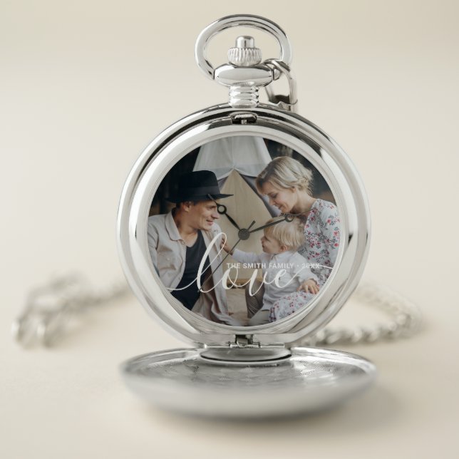 'Love' Custom family photo with custom name Pocket Watch (Inside)