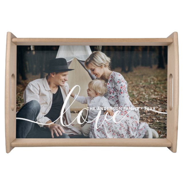 'Love' Custom family photo with custom name Serving Tray (Front)
