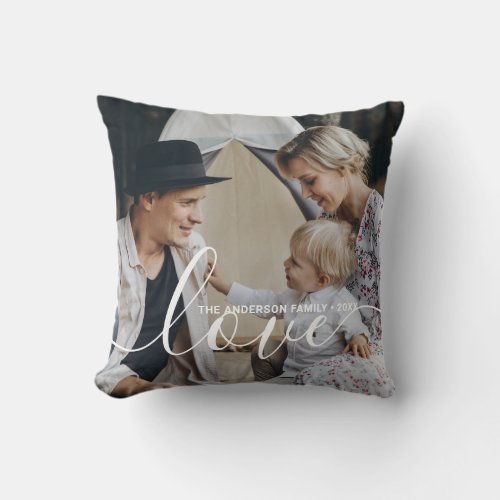 Love Custom family photo with custom name Throw Pillow
