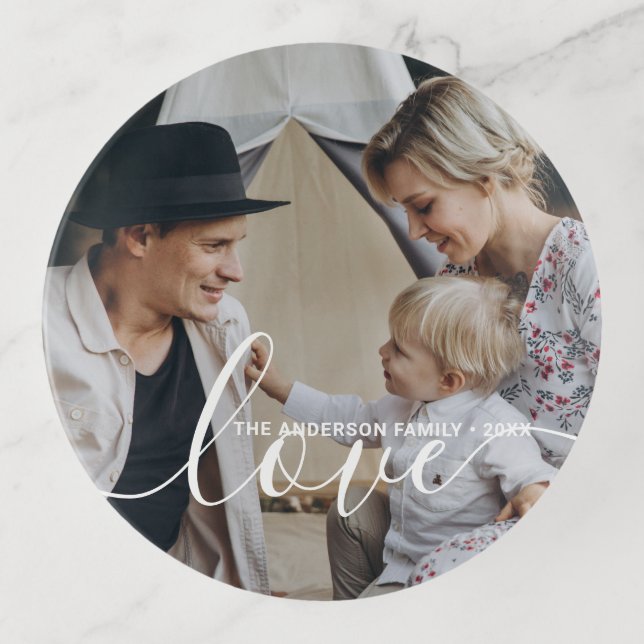'Love' Custom family photo with custom name Trinket Tray (Front)