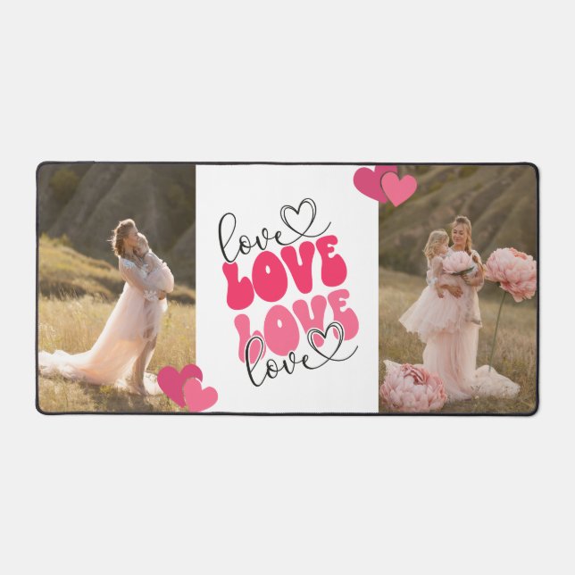 LOVE Custom Photo Hearts Valentine’s Day Desk Mat (Front)