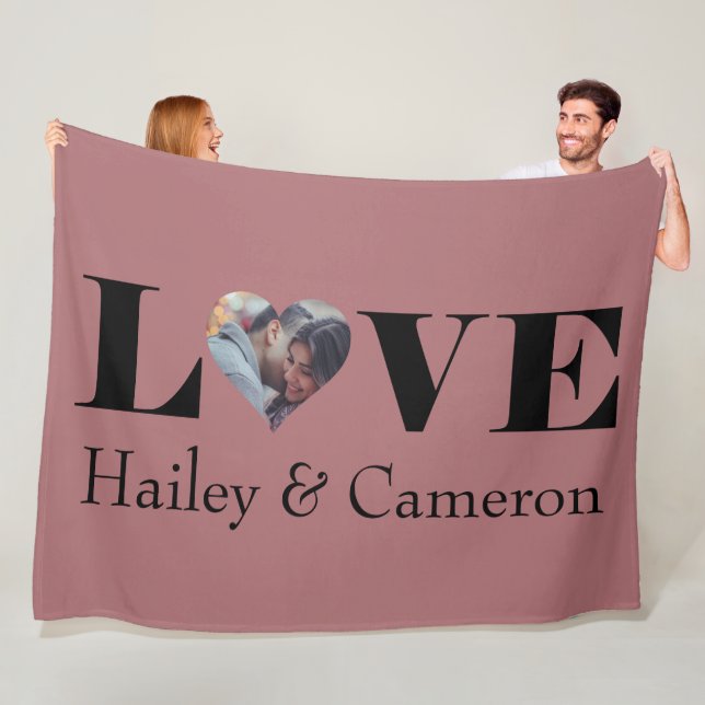 LOVE Custom Photo on Blush Rose Fleece Blanket (In Situ)