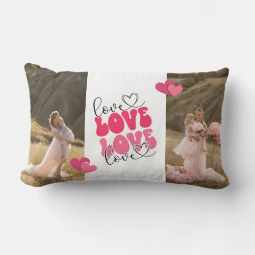 LOVE Custom Photos Hearts Valentines Day Lumbar Pillow