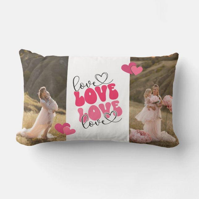 LOVE Custom Photos Hearts Valentine's Day Lumbar Pillow (Front)