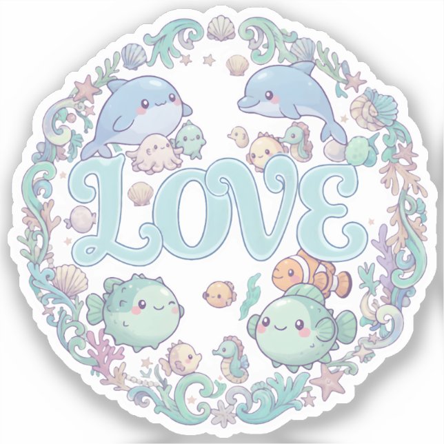 Love Cute Chibi Sea Animals Sticker (Front)