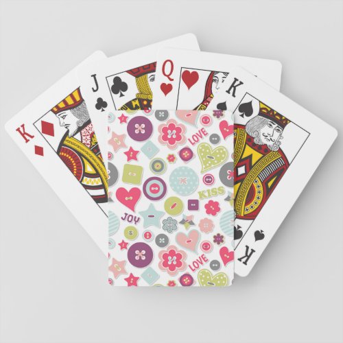 Love Cute Colorful Heart Buttons Romantic Girly Playing Cards