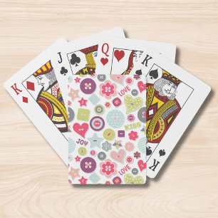 Love Cute Colorful Heart Buttons Romantic Girly Poker Cards
