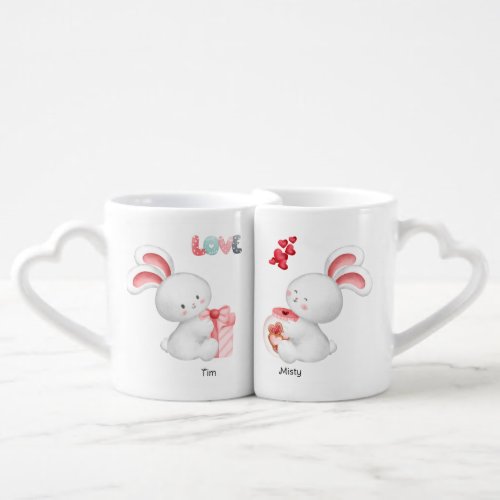 Love Cute Couple Bunny Rabbit Personalized Name Coffee Mug Set