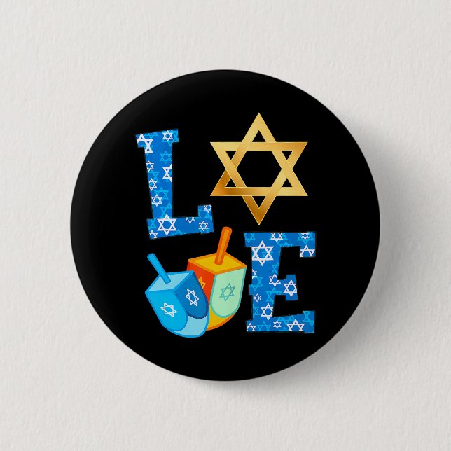 LOVE Cute Hanukkah Decorations Dreidel Menorah Button (Front)