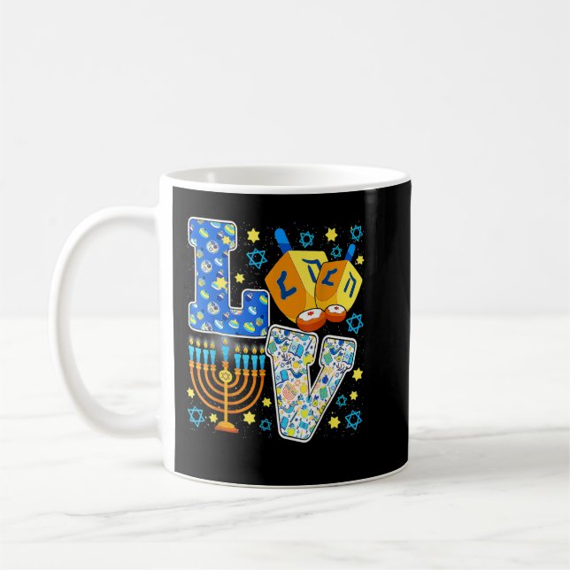 LOVE Cute Hanukkah Decorations Dreidel Menorah Cha Coffee Mug (Left)