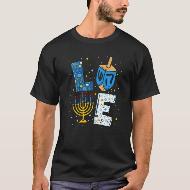 LOVE Cute Hanukkah Decorations Dreidel Menorah Cha T-Shirt (Front)