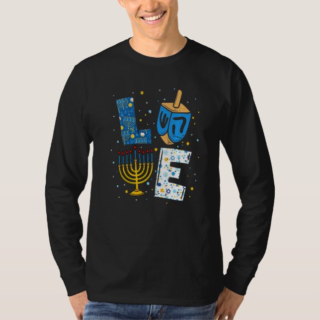 LOVE Cute Hanukkah Decorations Dreidel Menorah Cha T-Shirt (Front)