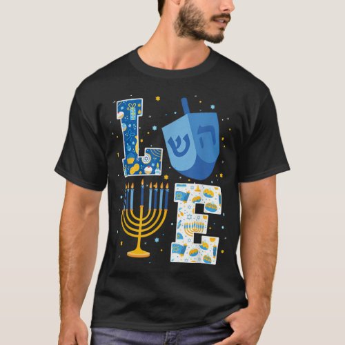 LOVE Cute Hanukkah Decorations Dreidel Menorah T_Shirt