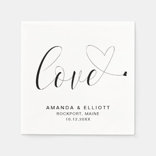 Love Cute Heart Black and White Typography Wedding Napkins