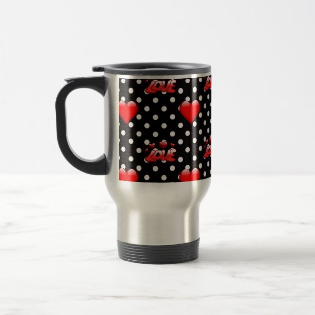 Love Cute HeartS and stylish Polka dot Pattern Travel Mug (Left)