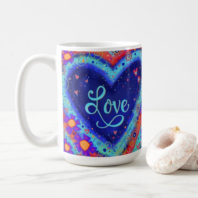 Love Cute Hearts Valentines Pretty Coffee Mug (With Donut)