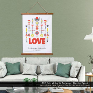 LOVE Cute Minimalist Anniversary  Hanging Tapestry