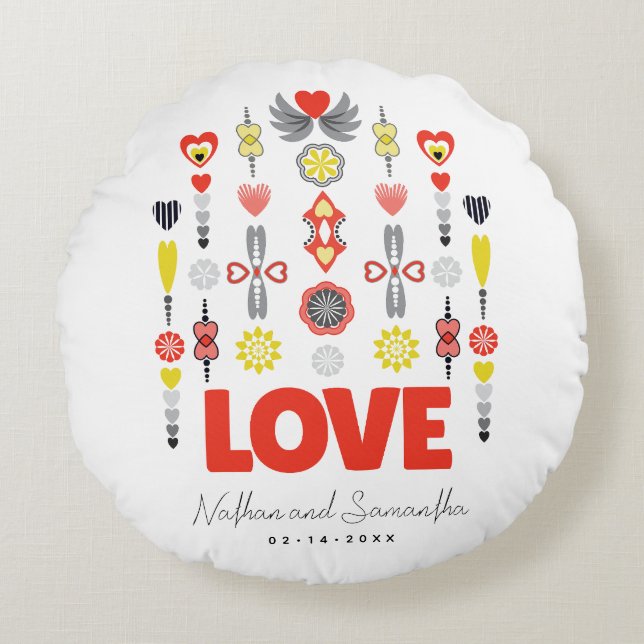 LOVE Cute Minimalist Anniversary  Round Pillow (Front)