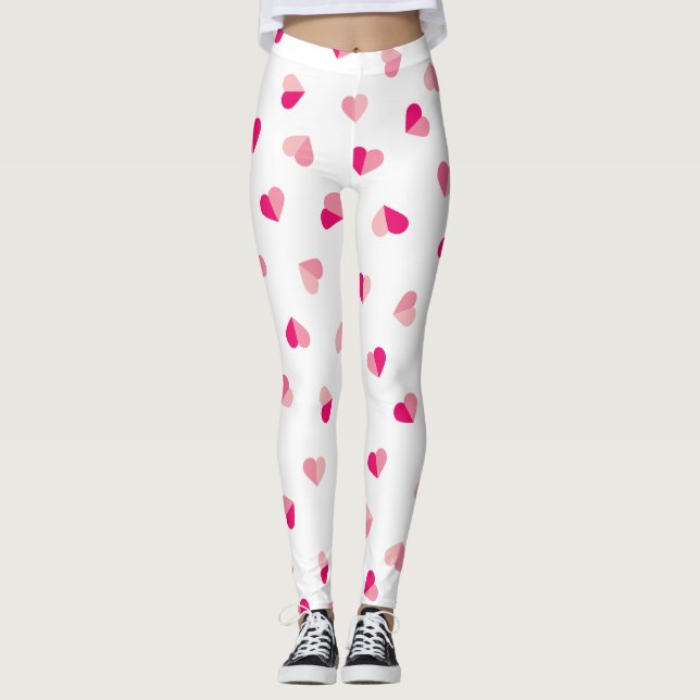 Love Cute Pink Heart Pattern Leggings (Front)