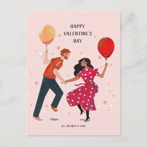 Love cute pink  red dancing people valentine card